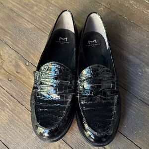 Marc Fisher Glossy Black Crocodile Slip-Ons